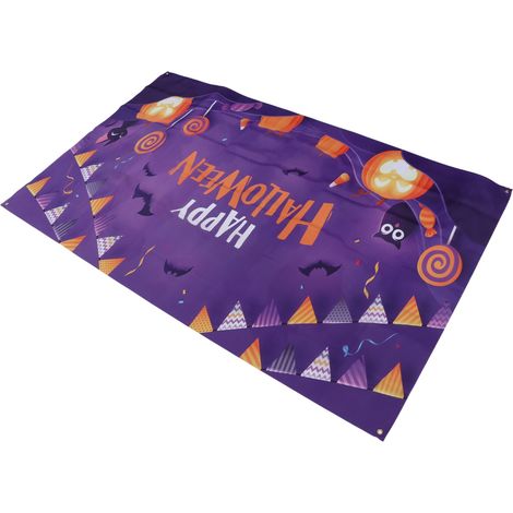 Fond Halloween 5,9x3,6ft Haute Définition Chauves-souris Chats Hiboux Citrouilles Motif Souple Stretch Toile de Fond Décoratif (1/5)