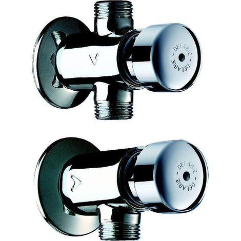 Delabie – Robinet de chasse d'eau temporisé droit – Débit réglable 0,15 l/sec – Installation murale – Raccordement mâle M1/2' – 777000