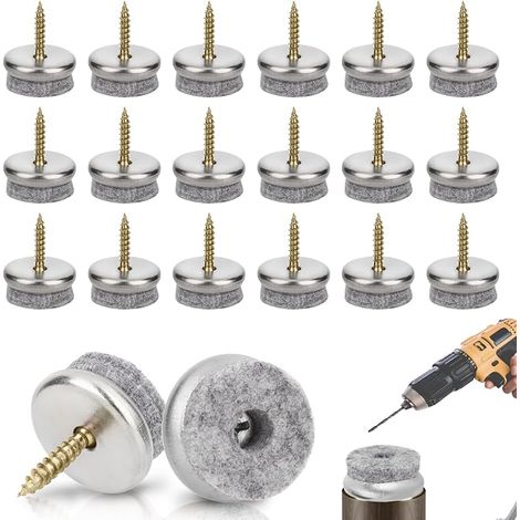 100 x Round Furniture Pads 22 mm Felt Chair Pads with Screws for Chair Leg Furniture Floor Protection (1/5)