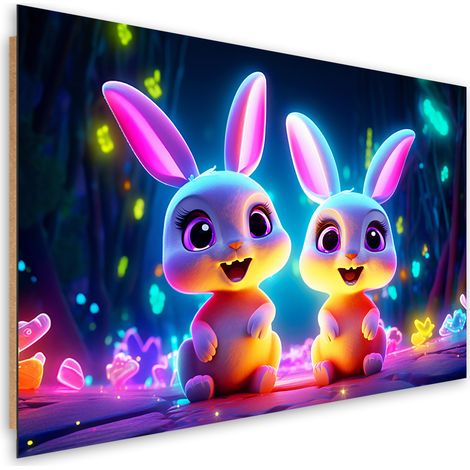 Deco panel picture, Colorful bunnies neon - 90x60 (1/5)
