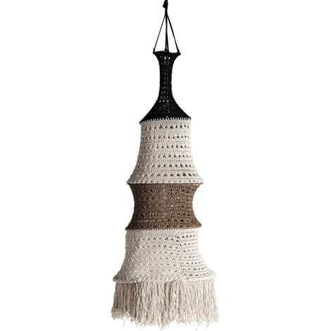 Suspension ethnique chic en coton blanc - Blanc cassé texturé et franges naturelles (1/3)