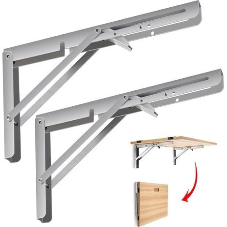 console pliante Heavy Duty, 2 pièces 400mm en acier inoxydable étagère pliante support d'angle, 90 ° paroi de table pliante, pour bricolage Fête de table, bureau, mur, 120 kg de charge (1/5)