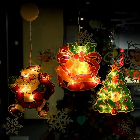 Luminaire De Décoration De Noël - Guirlande Lumineuse À Suction Cup Pour Fenêtre - LED À Piles - Arbre Cloche Étoile - Lot De 3 (1/5)