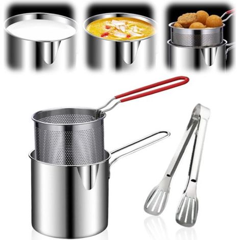 Friteuse en acier inoxydable - Petite friteuse - Pichet filtre - Avec pince de cuisine - Sépare les résidus de graisse - Friteuse avec panier - Mini friteuse (1/5)