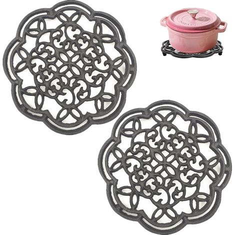 2-teiliger Topfhalter aus Gusseisen, robuster Metall-Topfhalter für heiße Pfannen und Woks, runder, rostfreier Topfhalter mit 20 cm Durchmesser (1/5)