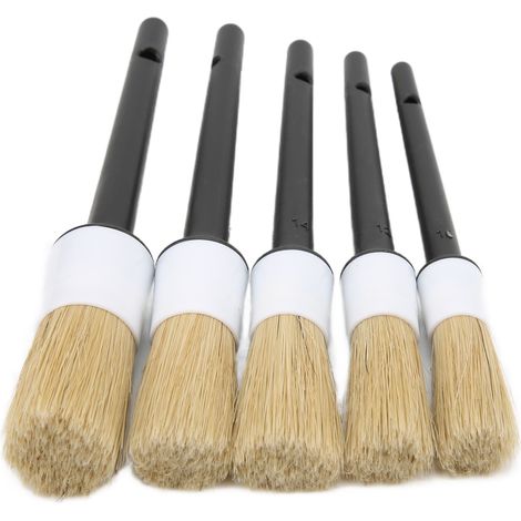 Ensemble de 5 brosses de nettoyage automobile pour l'intérieur, l'extérieur, le moteur, l'échappement et les sièges en cuir (blanc/gris) (1/5)