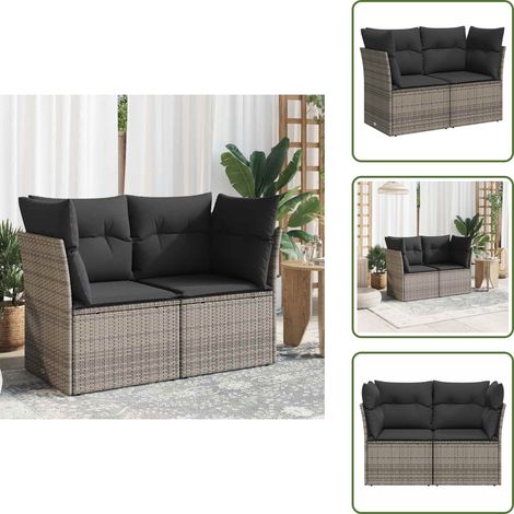 Canapé de jardin 2 places avec coussins gris résine tressée - Canapé De Jardin - Salon De Jardin - Meuble De Jardin - Résine Tressée - Rotin Synthétique (1/5)