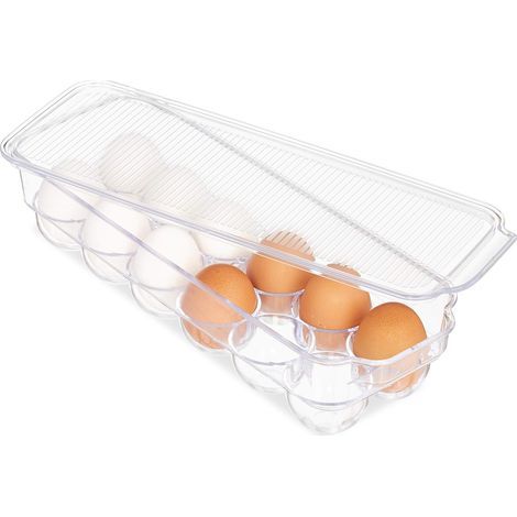 Boîte à œufs 12 trous avec couvercle, empilable, plastique transparent, réfrigérateur (1/4)