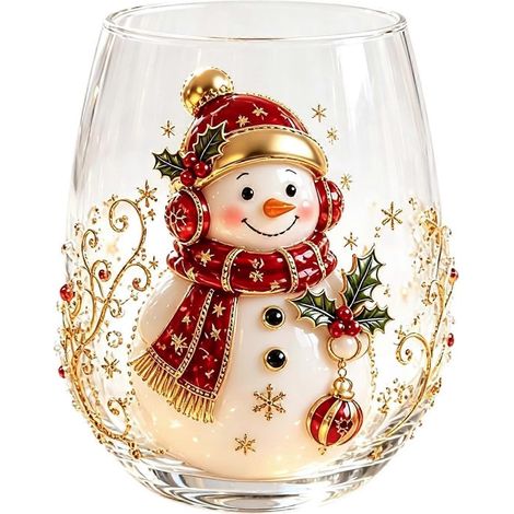 Verre décoratif 3D Noël, verre à vin sans pied relief bonhomme de neige, verre festif pour café, thé, lait, jus et décoration de Noël (1/5)