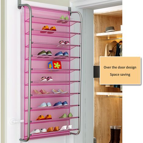 Porte-Chaussures sur Porte 10 Étagères, Organisateur en Tube Métal et Filet Polyester, Support Accrochable pour Petit Espace (33 lbs, 56x21x151 cm) (1/5)
