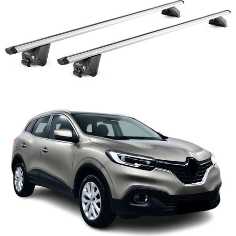 OMAC Barres de toit aluminium certifiées TÜV pour Renault Kadjar 2015-2022 – Pour rails de toit intégrés – Rainure en T – Charge max 100 kg – 2 antivols Argent (1/5)