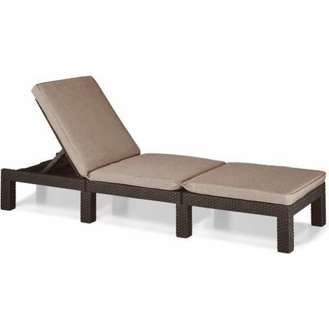 Bain de soleil en imitation resine tressee ALLIBERT avec coussins - 4 positions - Daytona - Marron