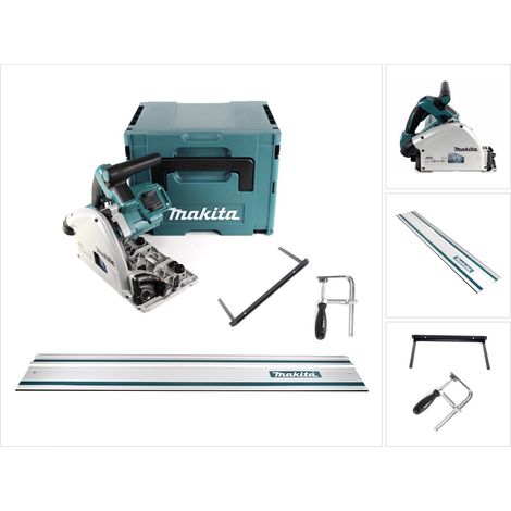 Sega a tuffo a batteria Makita DSP 600 ZJ 36V (2x 18V) senza spazzole + guida + morsetti per viti + rip fence ( 165447-6 ) + Makpac - senza batteria, senza caricabatterie