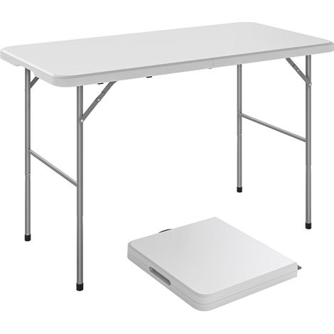 Table de camping pliable (hauteur réglable sur 2 niveaux, avec poignée de transport), HDPE, 120 x 60 x 74 cm, Blanc