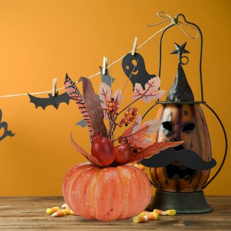 Guirlande de citrouilles artificielles en forme de feuille d'érable, support photoréaliste, décoration de citrouille en forme de feuille d'érable 3D, 3 pièces (1/5)