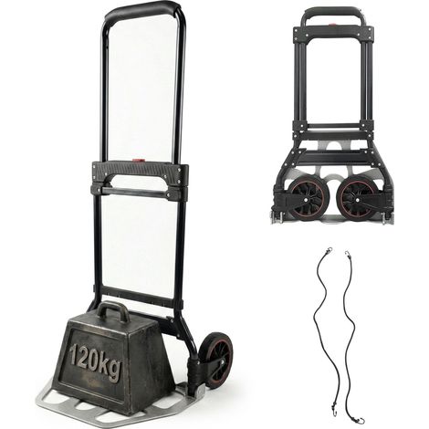 Carretilla plegable Relaxdays, hasta 120 kg, 111x52x48 cm, para mudanzas, asa telescópica de acero, plateado/negro