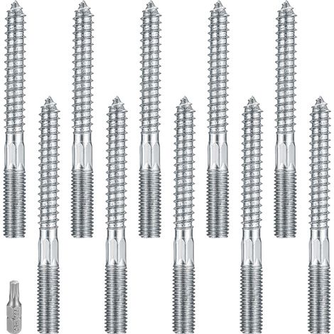 10 - Vis Torx - Boulon De Suspension - Tige Filetée M10x100mm - Acier Carbone Pour Béton Et Bois - Fixation Meuble Et Radiateur - Argent - 10x10cm