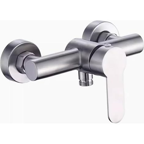 Rubinetto doccia in acciaio inox spazzolato con 4 fori e deviatore, montaggio a parete per bagno, doccia e bidet, per uso interno ed esterno, colore argento (1/5)
