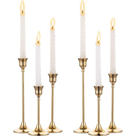 Chandeliers dorés, bougeoirs en laiton, 6 pièces, style vintage et moderne, pour table ou manteau. (1/5)