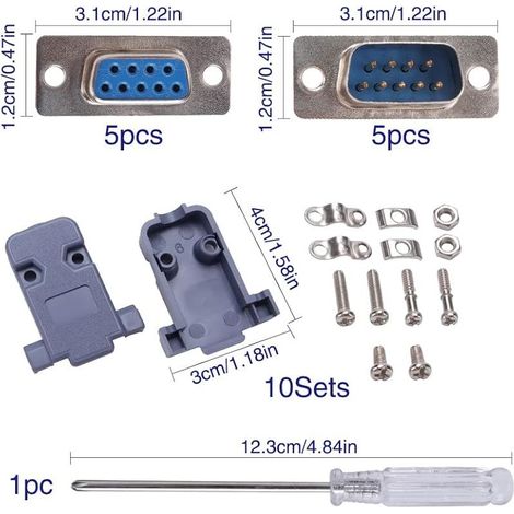 5 Ensembles DB9 Solder Connecteur, avec Coque en Plastique, DB9 Série RS232 Parallèle 9-Broches Adaptateur Femelle/Mâle à Souder, pour Assemblage de Câbles (1/4)