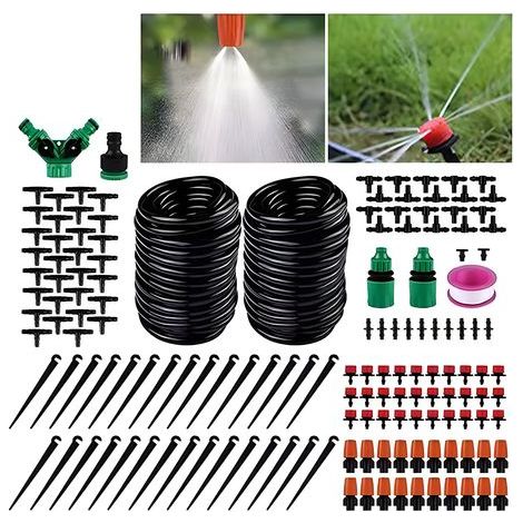 Kit d'irrigation goutte à goutte automatique 30m avec 50 émetteurs réglables et buses brumisatrices pour jardin serre balcon (1/5)