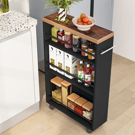 Carrello Portaoggetti Cucina Slim Salvaspazio Nero Industrial Multiuso con Ruote (1/5)