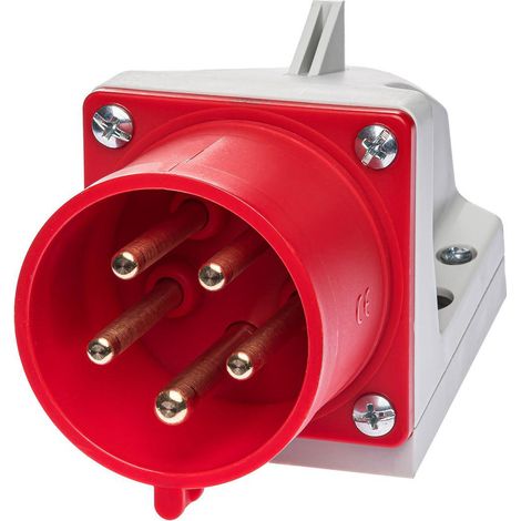 IDE – Socle de prise mâle CEE 3P+N+T 32A étanche IP67 – Raccordement à vis pour câbles jusqu'à 10mm² – Résistance aux chocs – 380V
