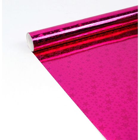 Papier d'emballage - Papier à motifs étoiles métalliques - Couleur rose pailleté - Rouleau de 10 m - Pour emballage cadeau, décoration mariage, anniversaire, Noël (1/3)