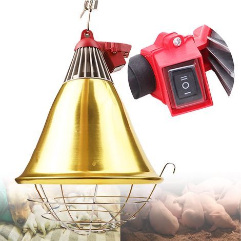 Support Lampe Chauffante Chiot RéFlecteur Avec Grille de Protection,CâBle de 2m Max 275W Chauffante pour poulailler Poussins Cochons(Sans Ampoule) (1/5)