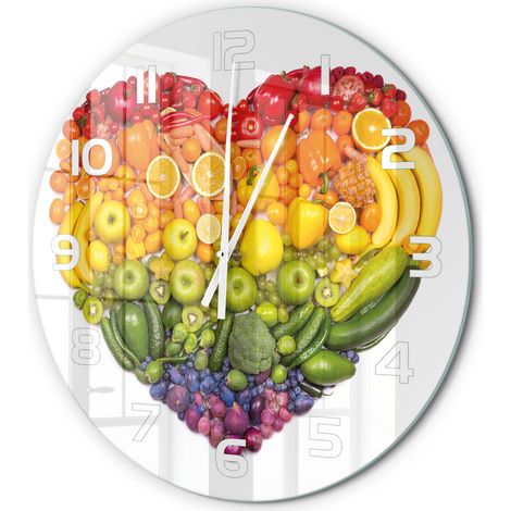 Horloge Murale Ronde Décoration Cuisine en Verre Trempé Silencieuse Moderne Cœur de légumes fi 60 cm (1/5)