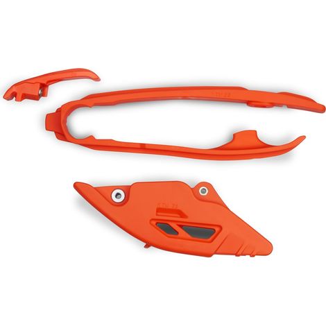 Juego de guías deslizantes y de cadena UFO para KTM SX 125 / 250 / 300 '23-'25, SXF (SX-F) 250 / 350 / 450 '23-'25, EXC 150 / 250 / 300 '24-'25, EXCF (EXC-F) 350 / 450 / 500 '24-'25 NARANJA (KT0501700