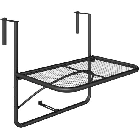 Table de balcon suspendue avec bras réglable et structure métallique à hauteur réglable sur 3 positions, 60 x 56 x 50 cm, noire (1/5)