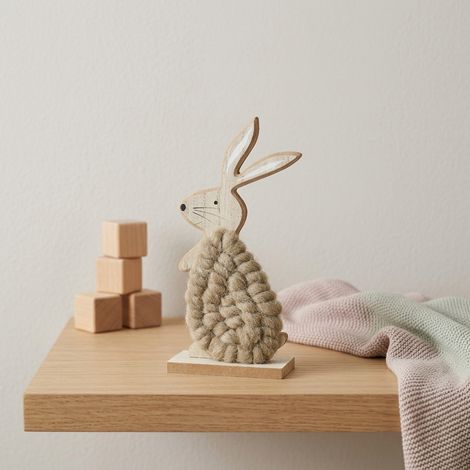 Decorative Wool Bunny on Wood Stand (1/2)