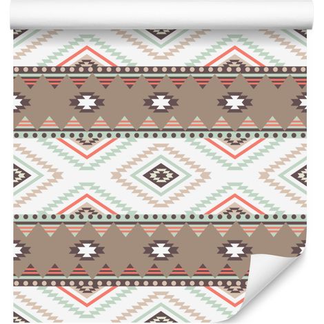 Carta da parati con motivo etnico, beige, grigio chiaro e crema, 50x1000 cm (1/5)