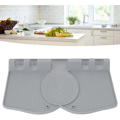Support à ustensiles de cuisine en silicone, tapis isolant thermique pour cuillère à soupe et plat à condiments, repose-cuillère facile à nettoyer, gris clair. (1/5)