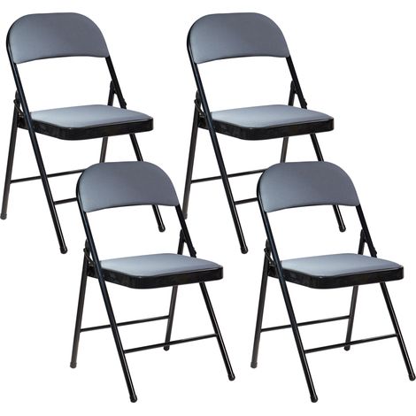 Conjunto de 4 sillas plegables estructura de metal negro asiento y respaldo acolchados gris oscuro Sparks