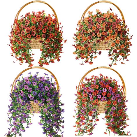 Fleurs artificielles 4 pièces, résistantes aux intempéries et Anti-UV, Vignes suspendues au Rendu réaliste, Fleurs suspendues pour décoration intérieure et extérieure et Photographie (1/5)