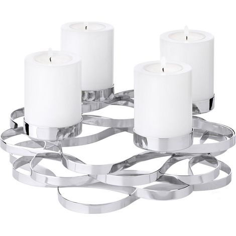 Couronne de l'Avent pour 4 Bougies Ø 6 cm en Acier Inoxydable Nickelé Argenté Ø 25 cm - PANGIVO (1/5)
