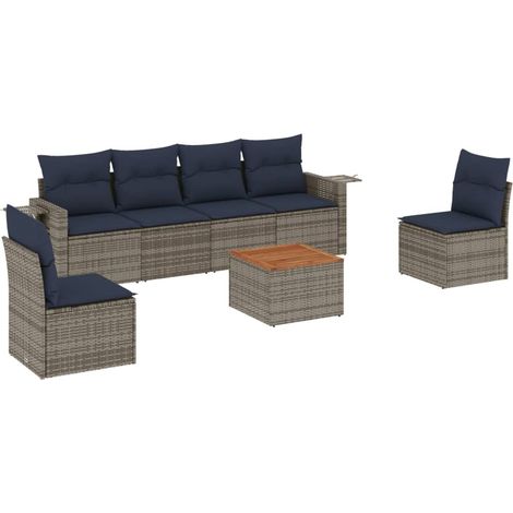 7-teiliges Gartensofa-Set mit Kissen, grau, Polyrattan vidaXL (1/5)