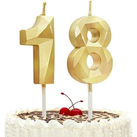 Bougies Chiffres Bougie Anniversaire 3D Bougie Numéro 18 Bougie Anniversaire Chiffre Bougies dorées gâteau décorations gâteau fête anniversaire mariage (1/5)