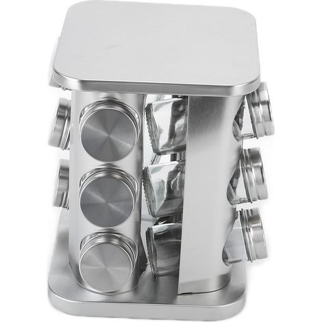 Porte-épices rotatif en acier inoxydable, support pour pots à épices rotatifs, pour plan de travail, couleur acier inoxydable (1/5)