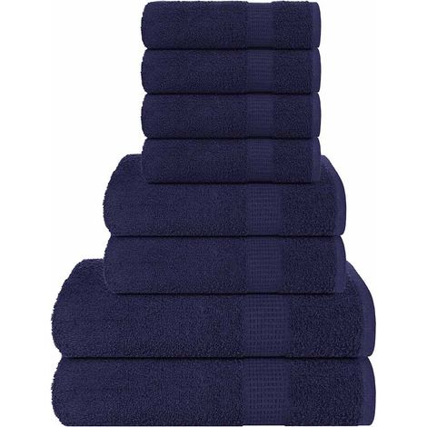 Juego de toallas 8 piezas 100% algodón azul marino 360 gsm