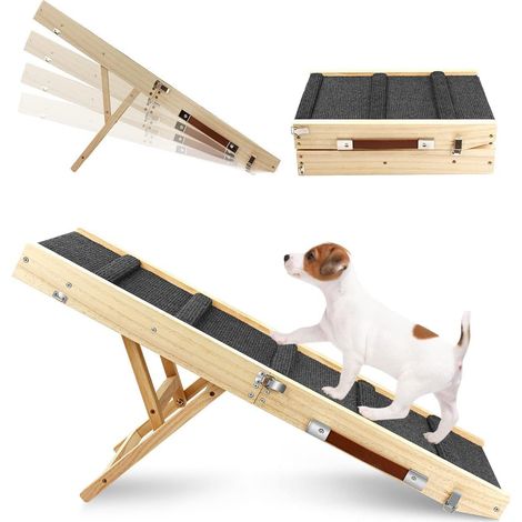 1 Rampe pour chien en bois pliable 4 hauteurs réglables surface antidérapante pour lit canapé voiture
