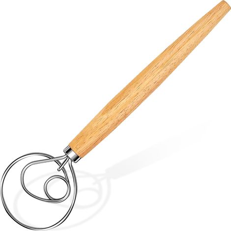 Fouet danois lot de 1 en acier inoxydable avec manche en bois et un trou pour pâte à pain artisanale (1/5)