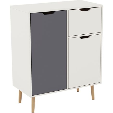 Sideboard Storage Cupboard Cabinet 2 Door 1 Drawer Buffet, Grey-&-White