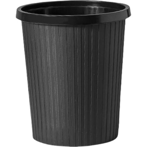 Poubelle ronde avec design à anneau de pression, en plastique, adaptée pour la salle de bain, la chambre, la cuisine, le bureau, la chambre d'enfants, la résidence universitaire (Noir, L)