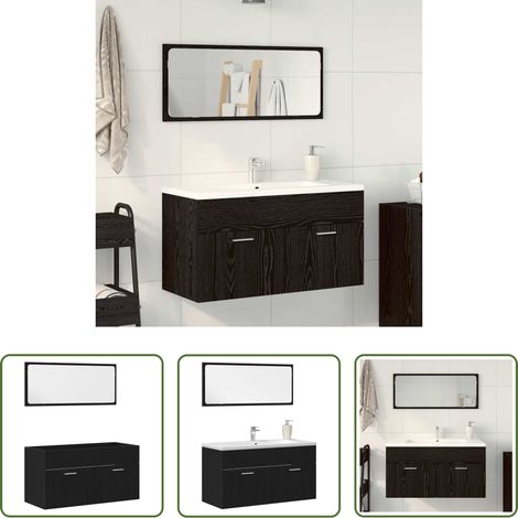Waschbecken - Badezimmermöbel-Set 2 pcs Schwarz Eichen-Optik Holzwerkstoff (1/5)