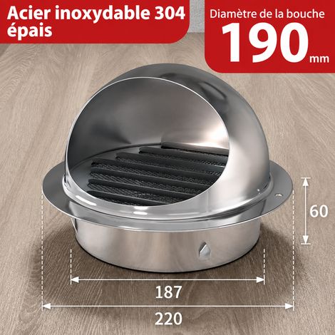 Chapeau ventilation inox 304 extra épais 190 mm hotte VMC garantie 80 ans remboursement en cas de rouille 22,5 × 22,5 × 15,5 cm 485 g – Livraison gratuite (1/4)