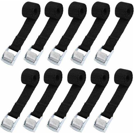 10pcs Sangle d'arrimage 39CM Kit de Fixation pour Moto/ Voiture/ Porte Vélo Sangle de Serrage Charge Maximale 500 kg - Noir,de (1/5)