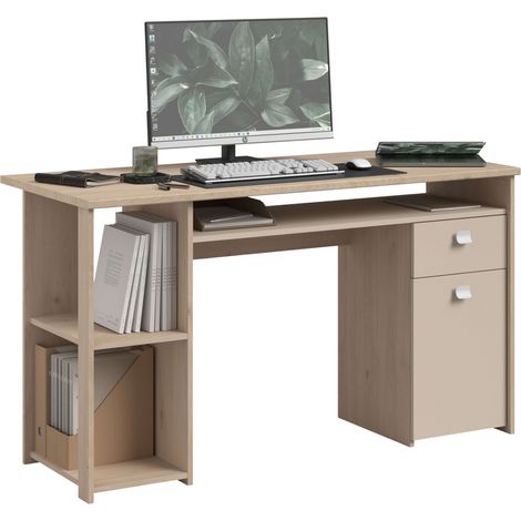 Escritorio de Ordenador Anello, Mesa Oficina 1 Cajón, 1 Puerta Roble Jackson y Cashmere 138x78x59 cm